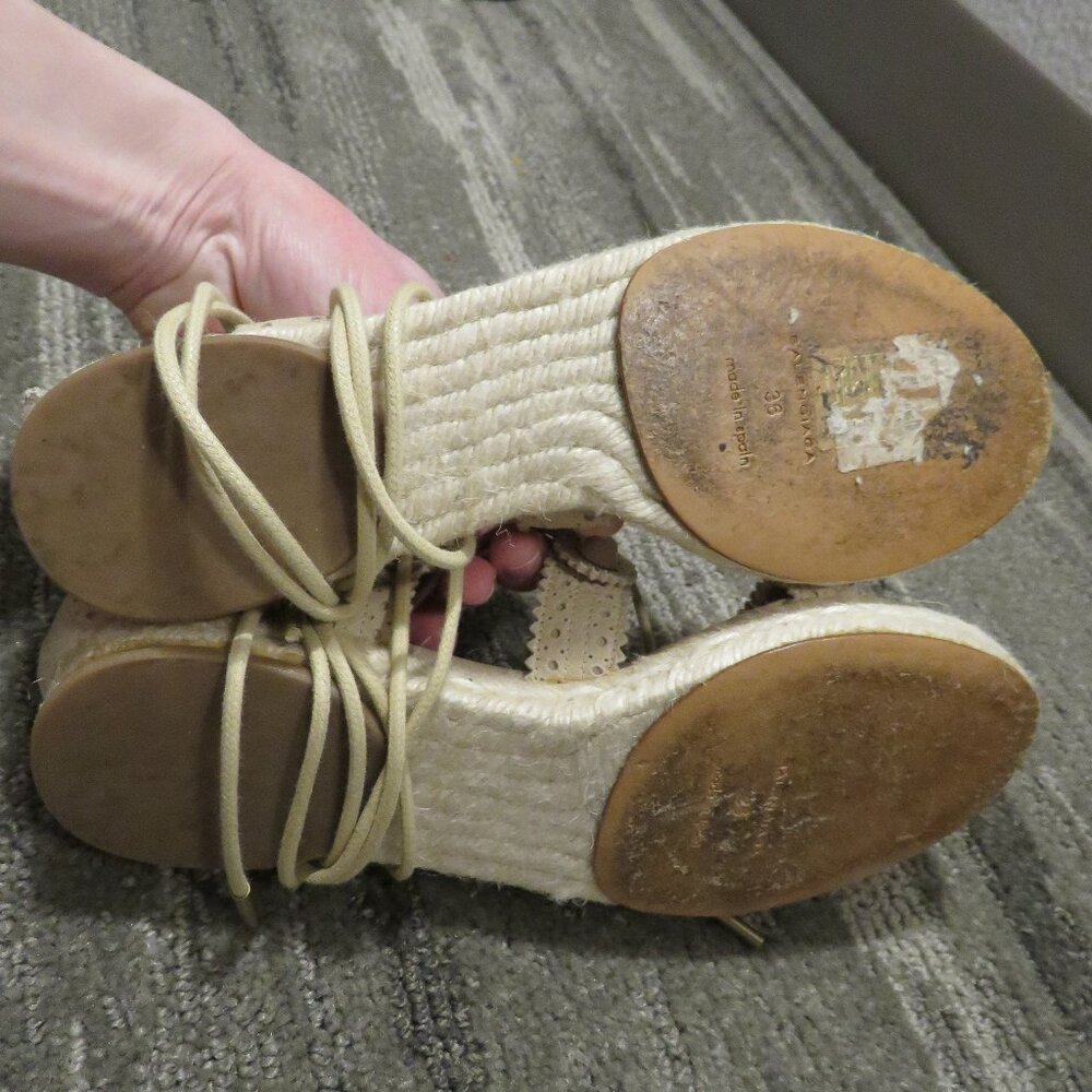 BALENCIAGA PARIS Arena Leather Gladiator Ankle Wrap Espadrilles in Praline Sz 6 - Picture 12 of 15
